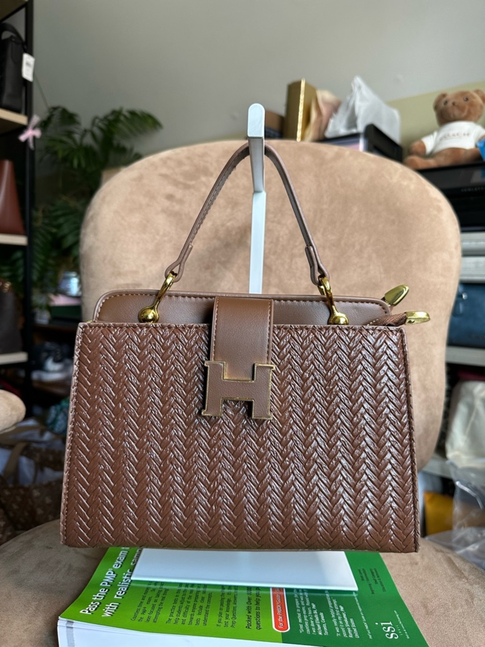 Beautiful Structured Brown Woven Women's Satchel Bag Unbranded New No Tag